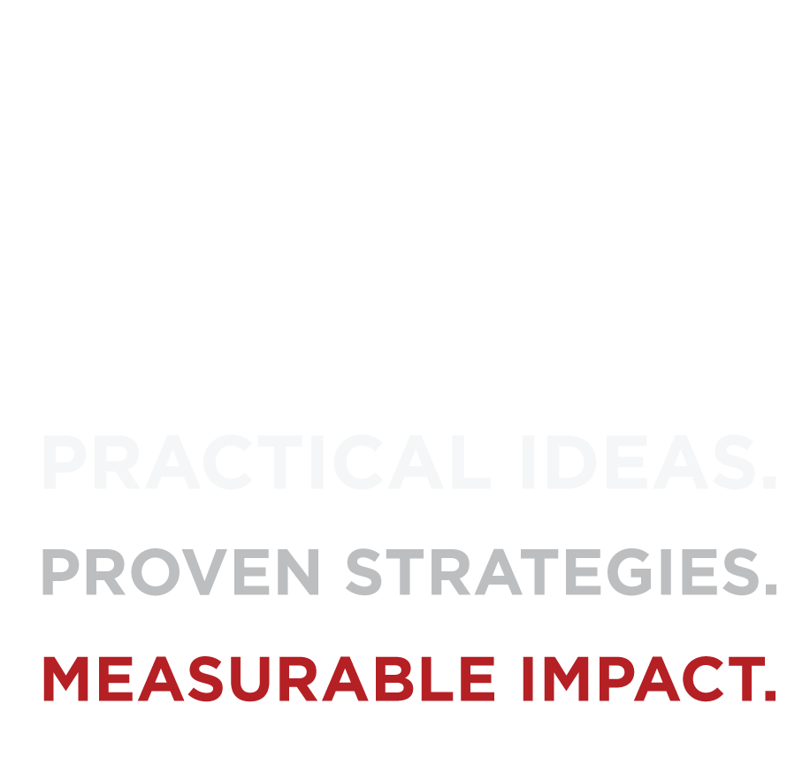 Lightbulb with a star, above the words Practical ideas. Proven strategies. Measurable impact.