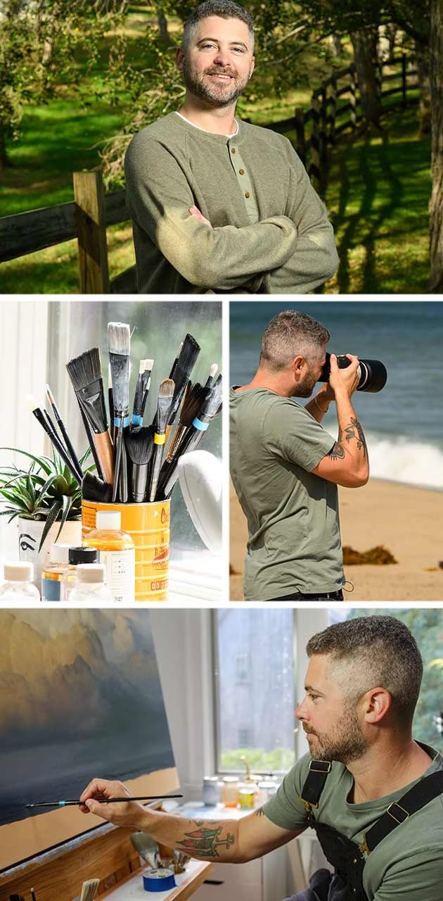 Portrait of artist in painting studio