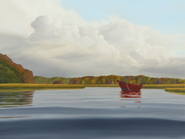 Red Dory at Her Mooring by Derek Macara, 2025