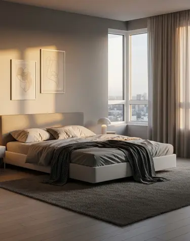 Minimal bedroom with a bright window