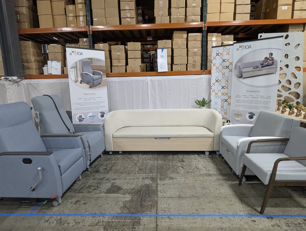 Recliners and sleepers on display at the Gibson Interior Products booth, number 36