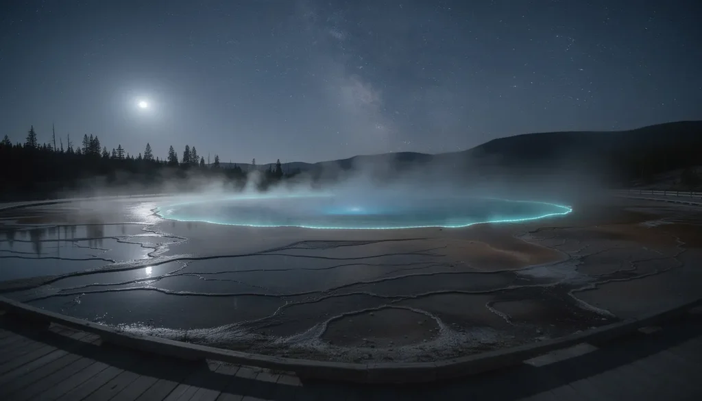 Yellowstone National Park at nighttime with starry sky