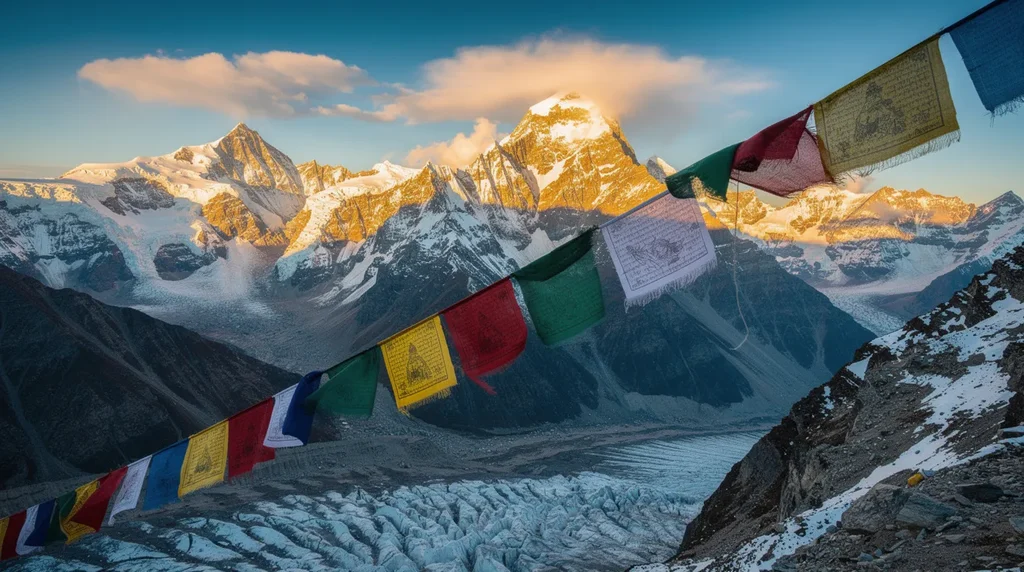 Nepal Himalayas Everest Base Camp with prayer flags