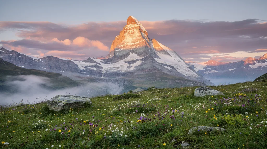 Swiss Alps Matterhorn at sunrise