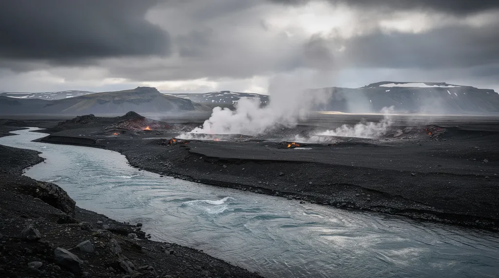 Iceland volcanic landscape with geothermal vents