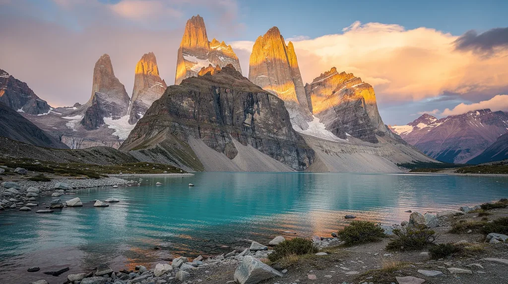 Patagonia granite spires at golden hour