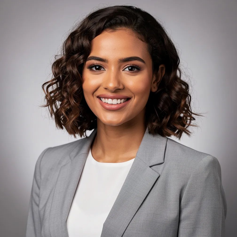 Professional headshot of a woman in a gray blazer
