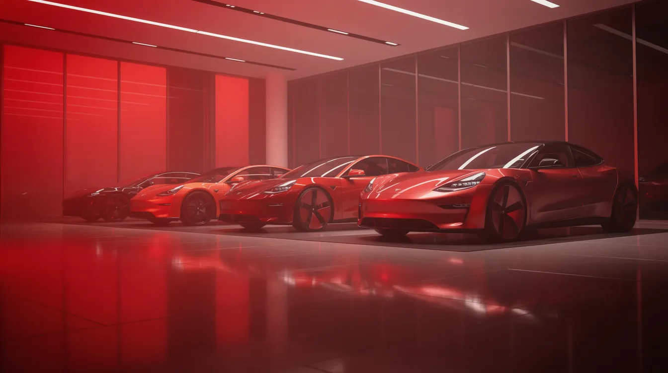 Electric vehicles in modern showroom with red wash