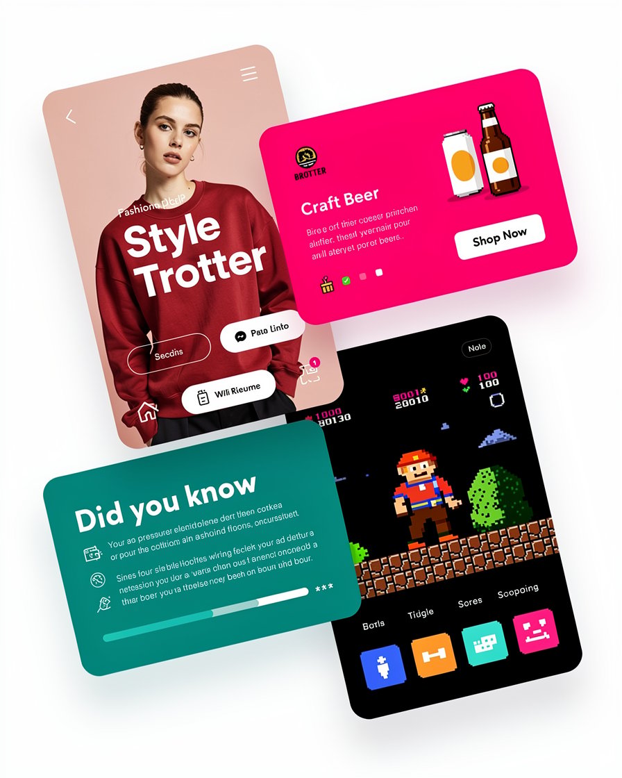 Tilted content cards collage