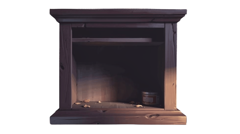 The open cabinet box with its doors removed, matching the kitchen's dark plum cabinets