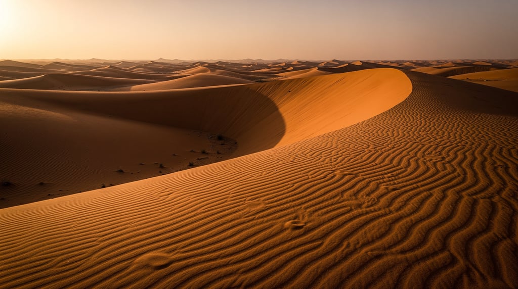 Desert dune field at golden hour