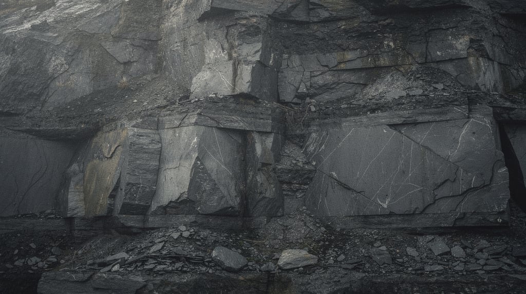Weathered quarry slate cliff face
