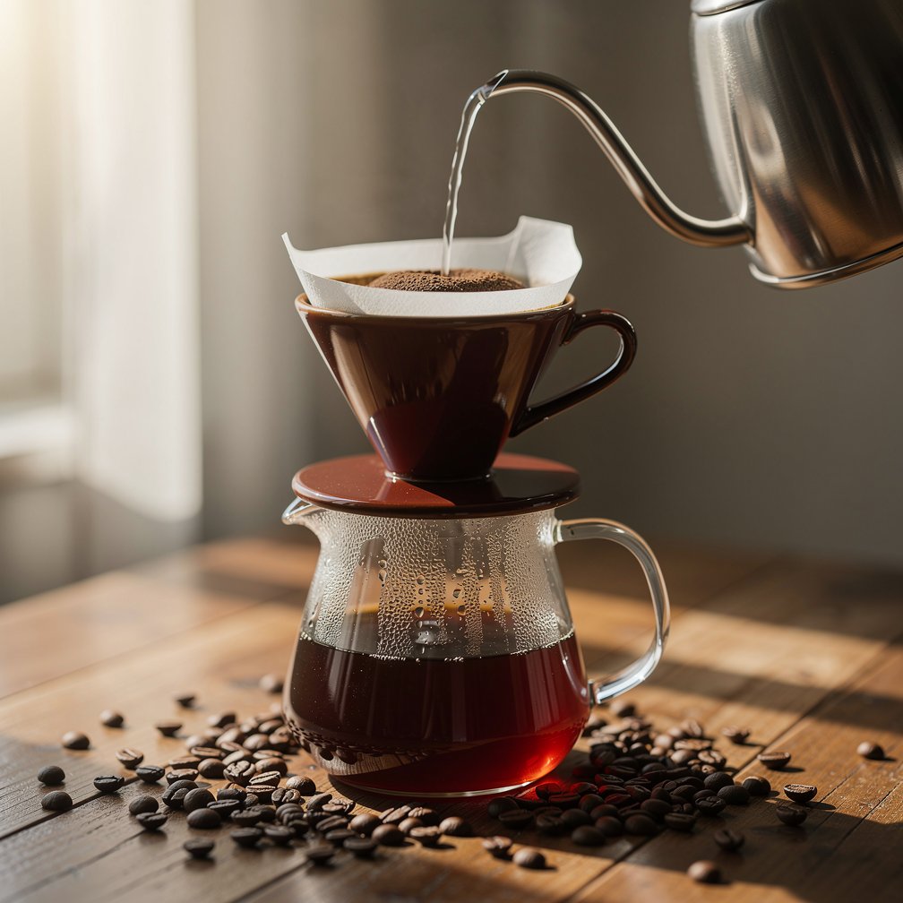 Pour-over dripper in use with kettle