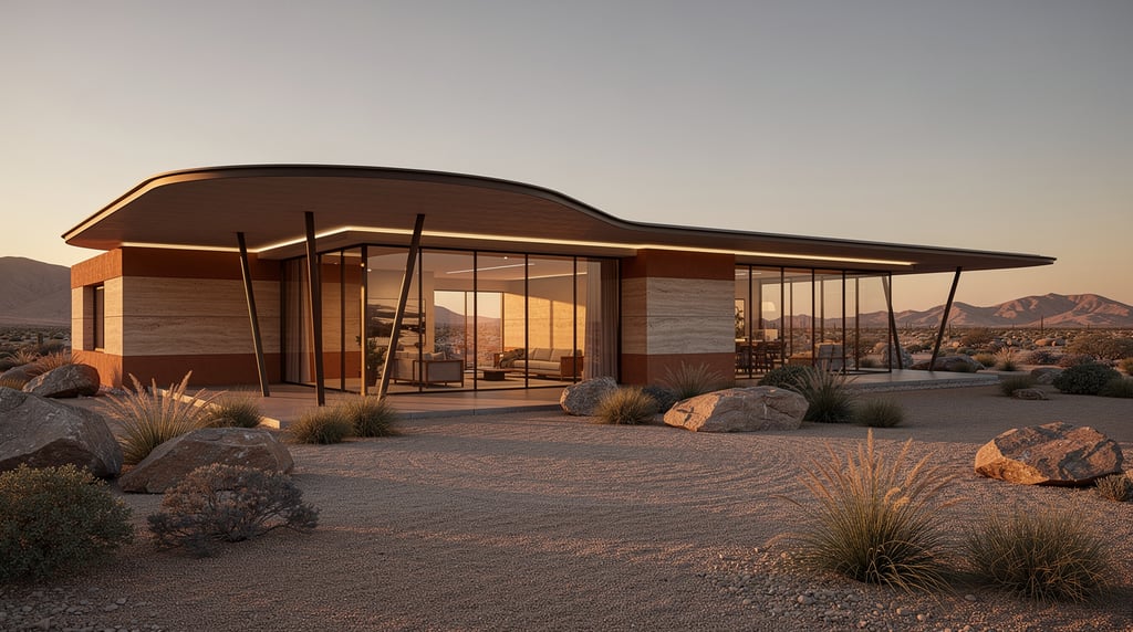 Curved roof retro-future glass pavilion