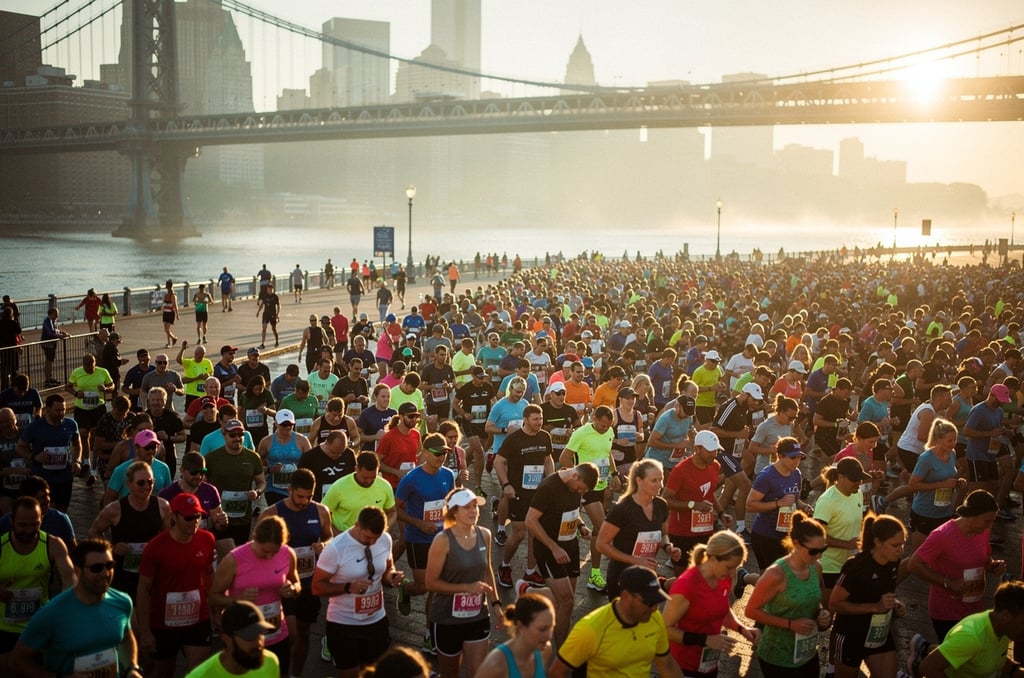 Marathon start corrals at dawn