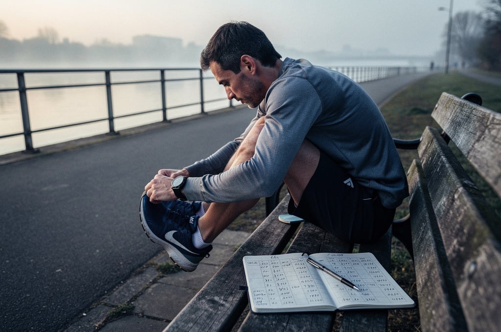 Runner lacing shoes before a training run