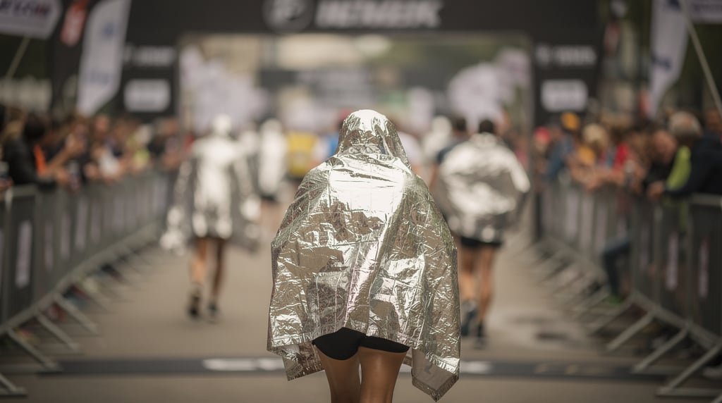 Runner in foil blanket seen from behind