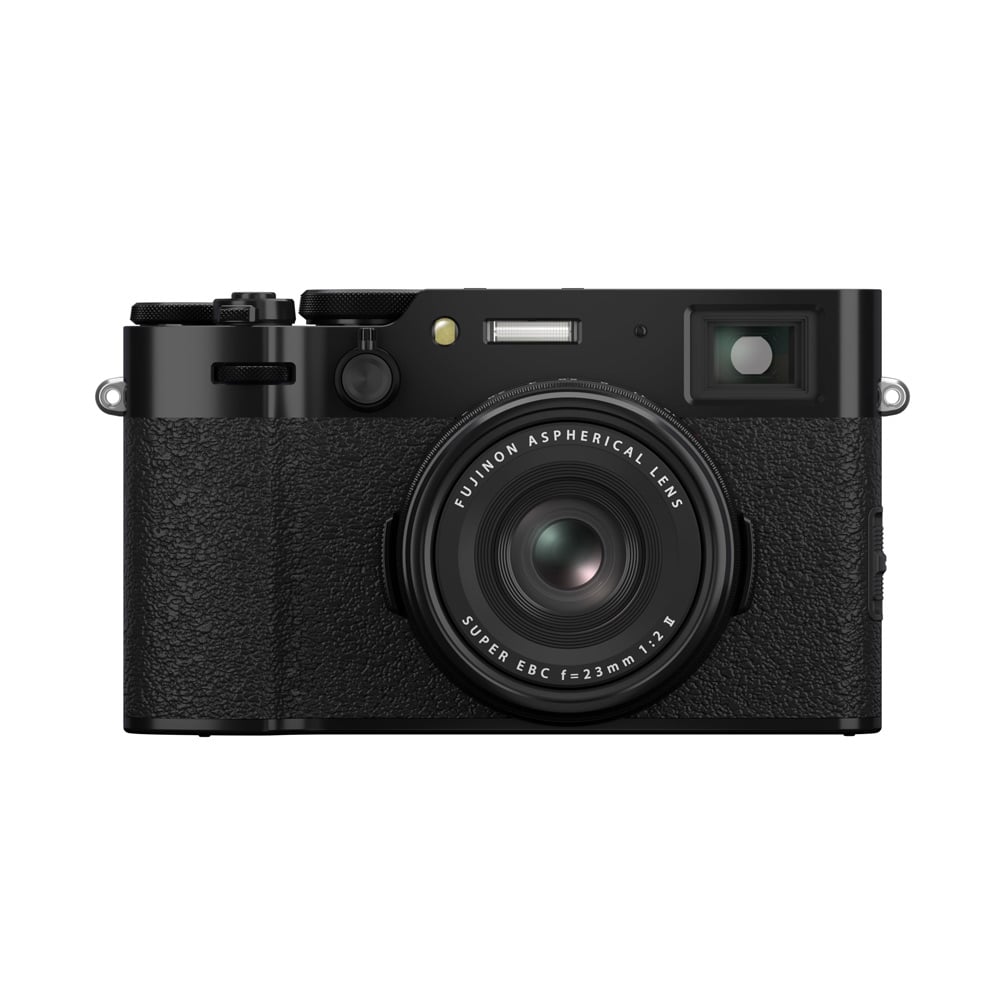 Front view of a Fujifilm X100VI with Fujinon 23mm f/2 aspherical lens