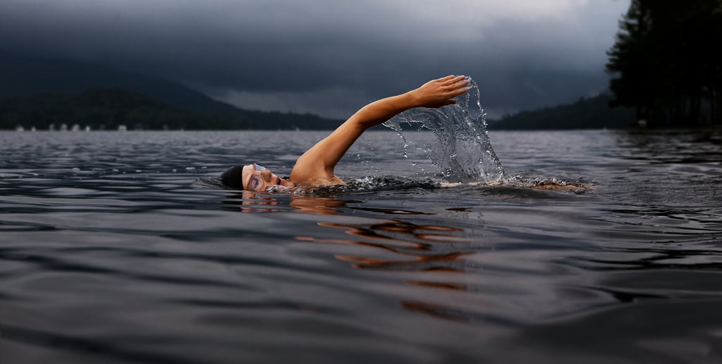 Open-water swimmer mid-freestyle stroke