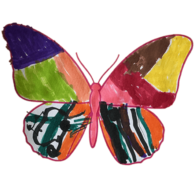 Butterfly artwork created with coloured marker pens.