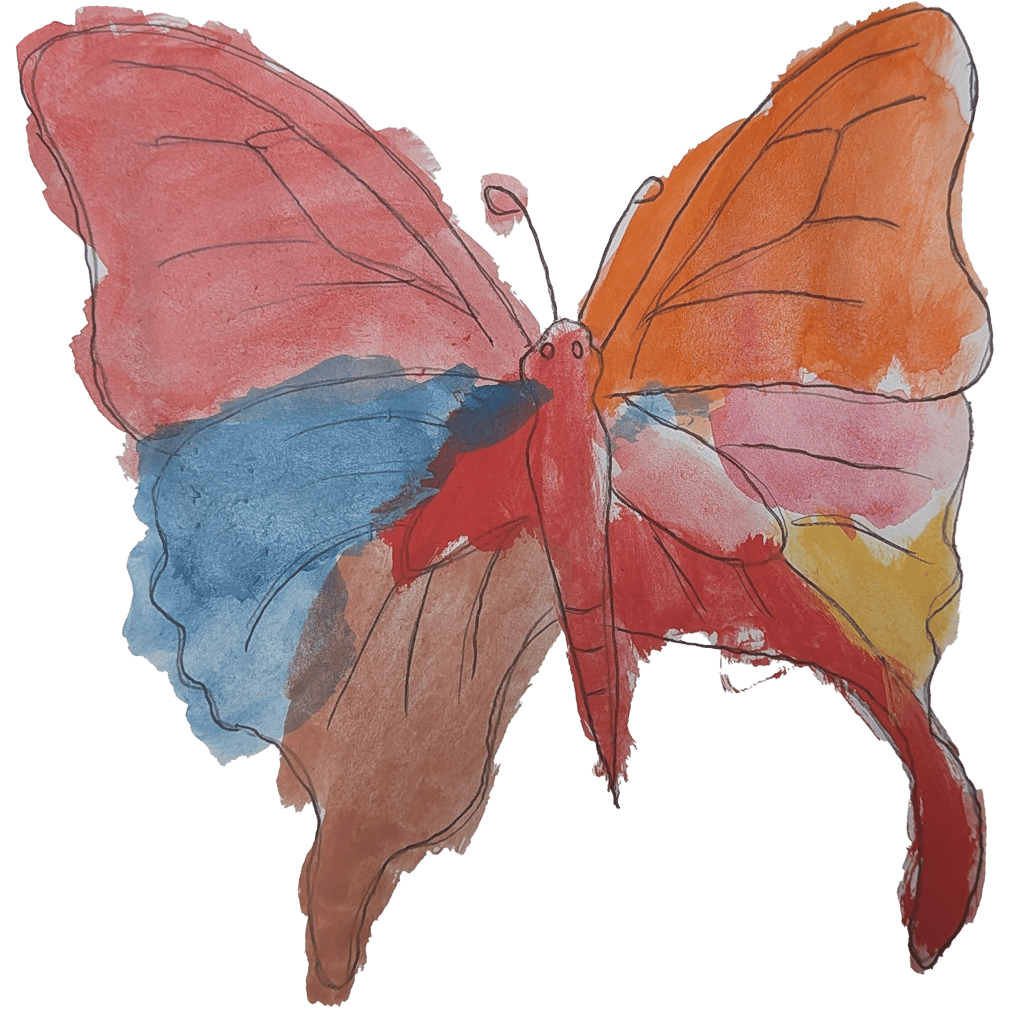Colourful butterfly artwork with bold patterns.