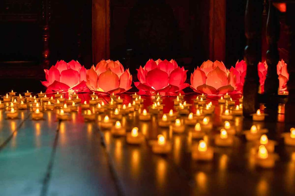 Diwali celebrations with candles and oil lamps.