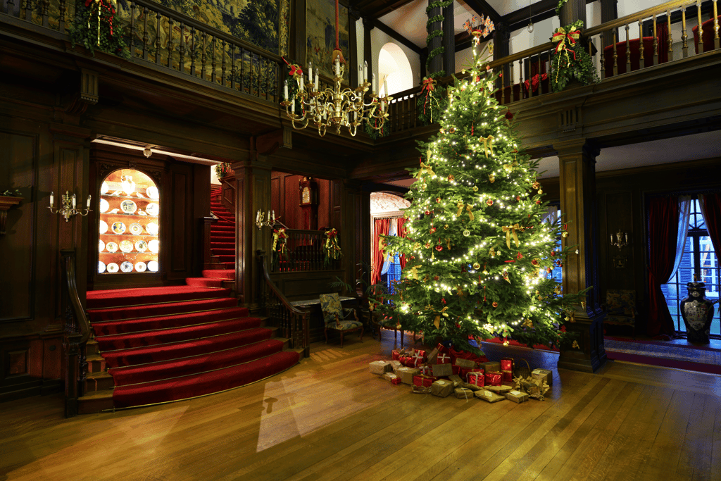 Grand room with Christmas tree and decorations