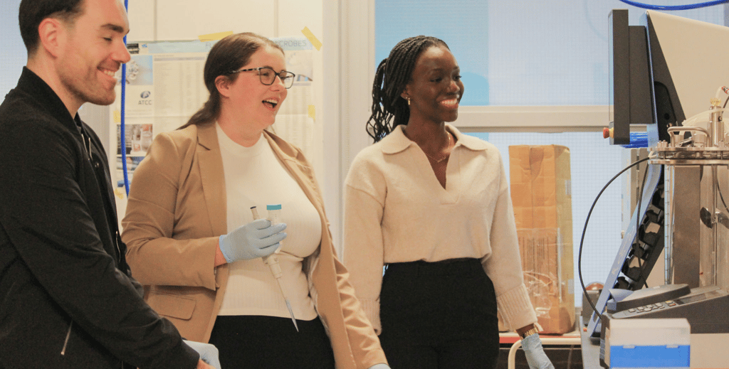 MetaCycler BioInnovations co-founders Dadzie, Nicole LeBlanc and Jonathan Parkes working in their lab.